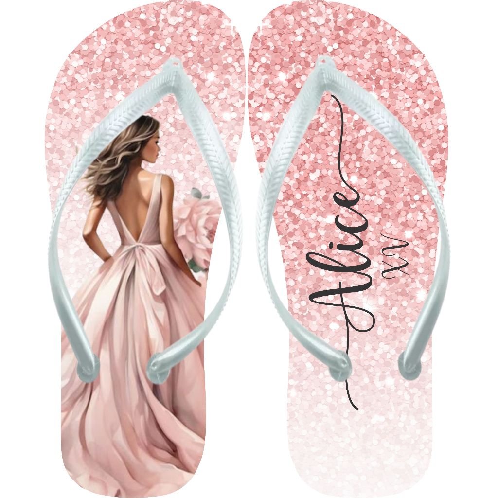 Chinelo rosa de debutante personalizado com nome